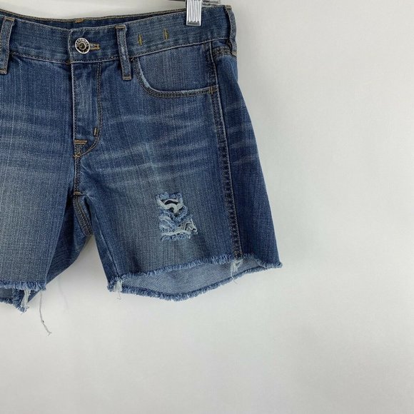 Madewell Womens Size 25 Blue Medium Wash Distressed Frayed Low Rise Jean Shorts - Picture 4 of 7